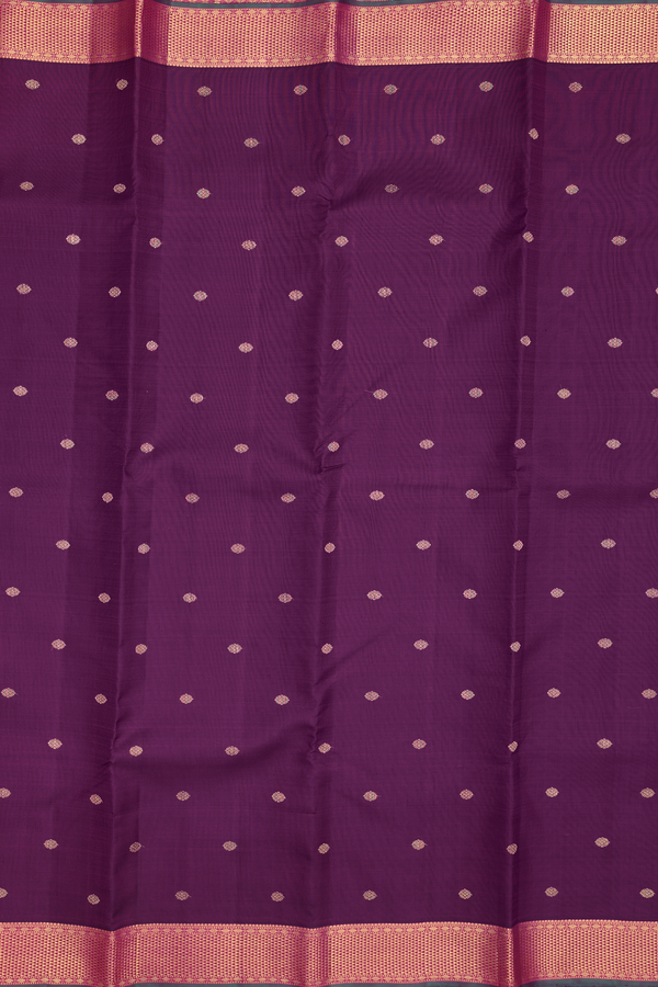 Kanchipuram Silk Saree In Plum Purple With Floral Buttas