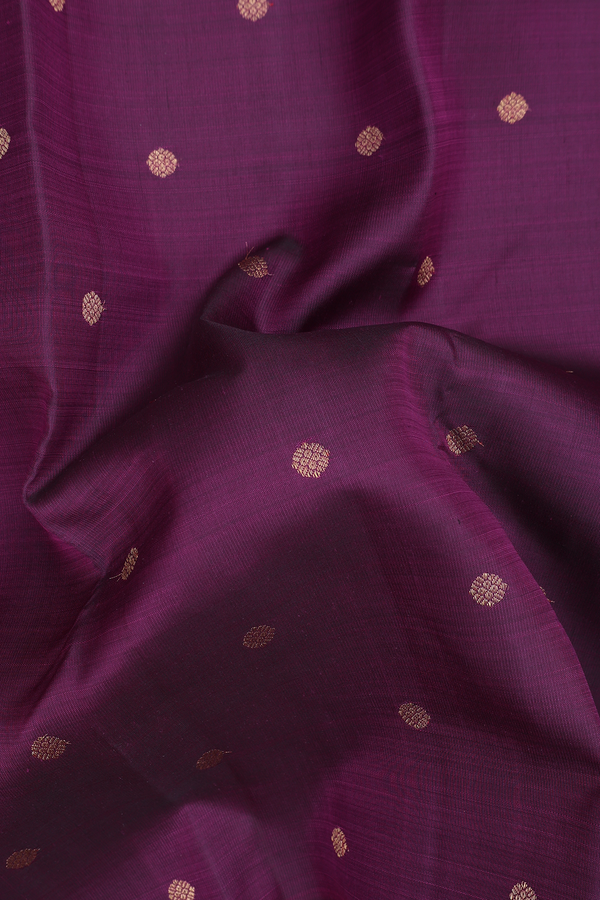 Kanchipuram Silk Saree In Plum Purple With Floral Buttas