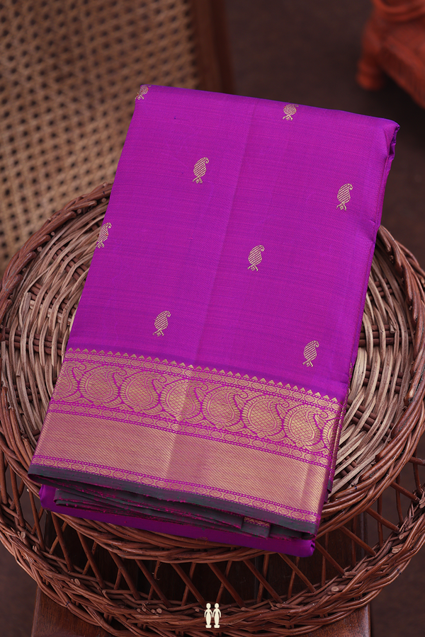 Kanchipuram Silk Saree In Purple Rose With Paisley Buttas
