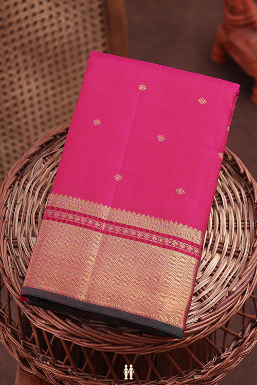 Kanchipuram Silk Saree In Dark Pink With Floral Buttis