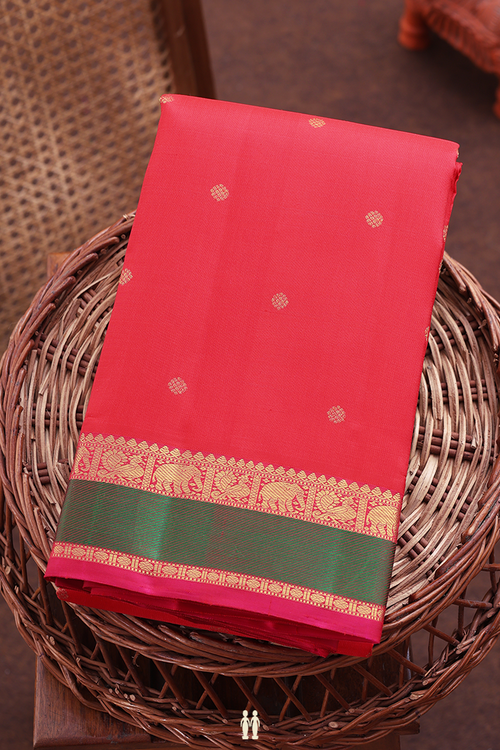 Kanchipuram Silk Saree In Chilli Red With Zari Buttis
