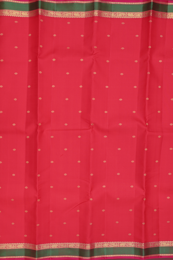Kanchipuram Silk Saree In Chilli Red With Zari Buttis