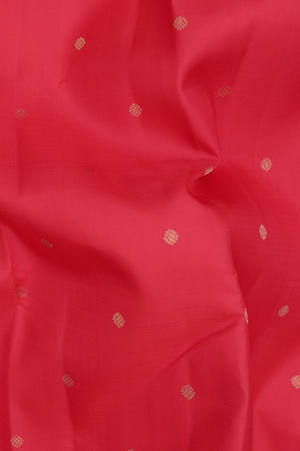 Kanchipuram Silk Saree In Chilli Red With Zari Buttis