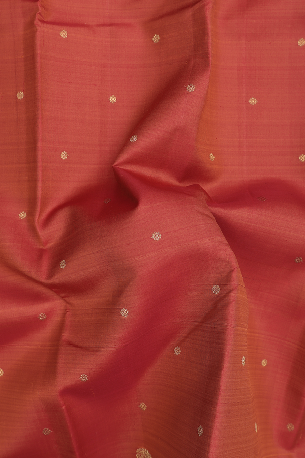 Kanchipuram Silk Saree In Coral Orange With Floral Buttis