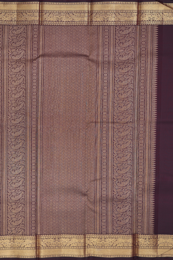 Kanchipuram Silk Saree In Coffee Brown With Horse Buttas