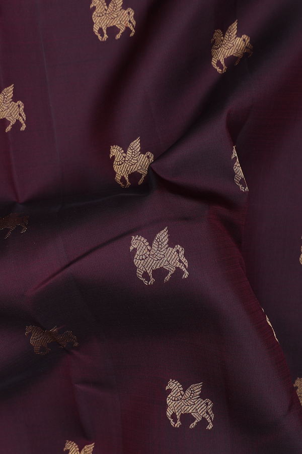 Kanchipuram Silk Saree In Coffee Brown With Horse Buttas