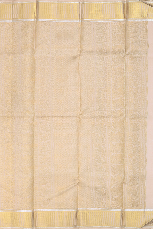 Kanchipuram Silk Saree Cream Color With Peacock Chakram Buttas