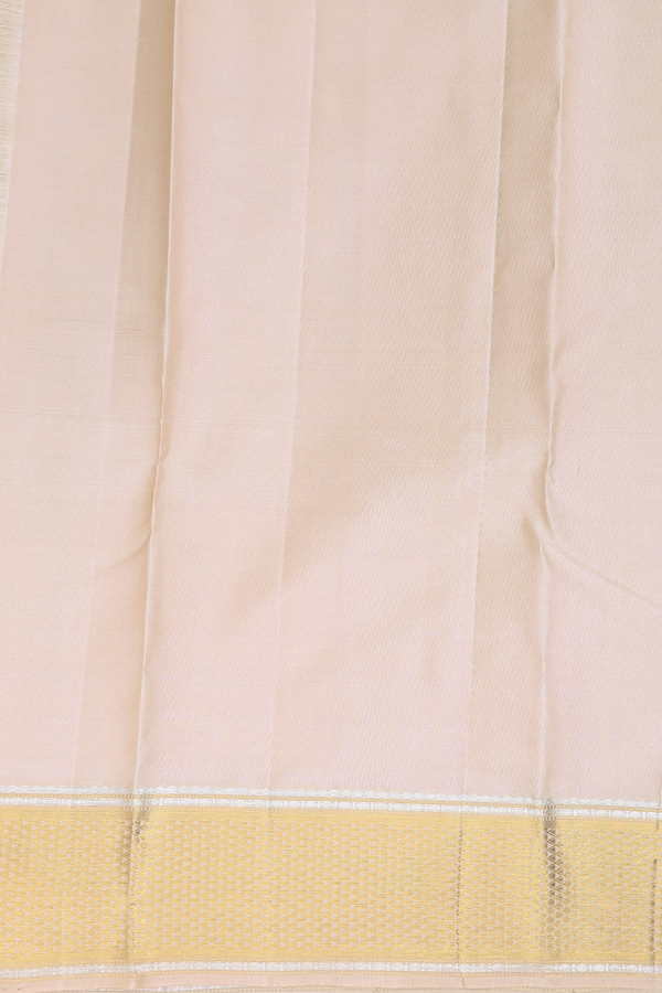 Kanchipuram Silk Saree In Cream Color With Peacock Chakram