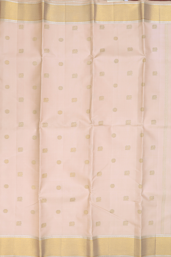 Kanchipuram Silk Saree Cream Color With Peacock Chakram Buttas