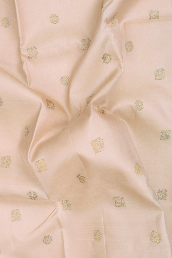 Kanchipuram Silk Saree In Cream Color With Peacock Chakram