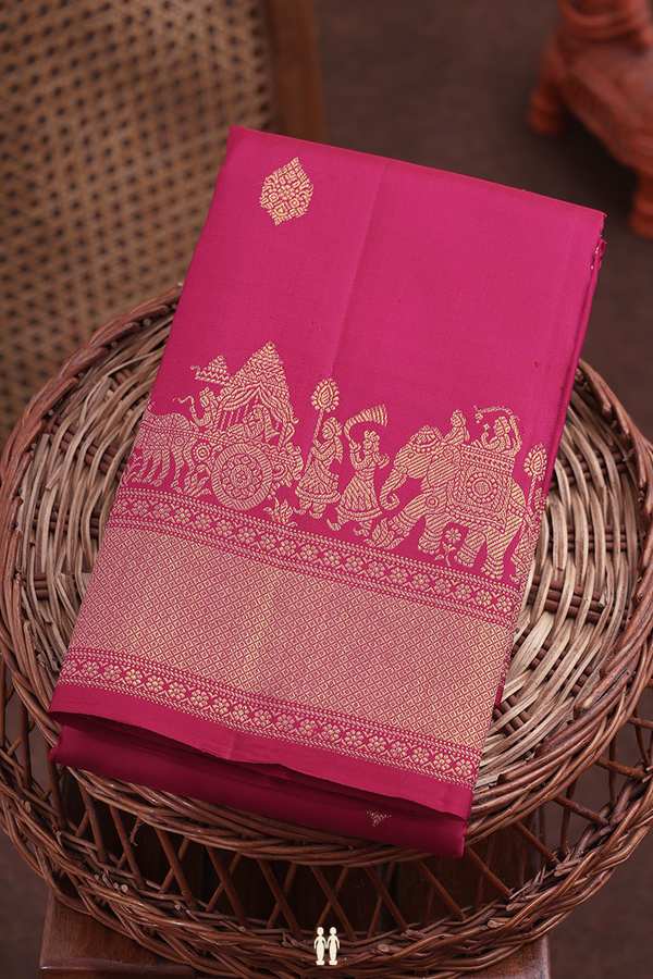 Kanchipuram Silk Saree In Dark Pink With Zari Buttas