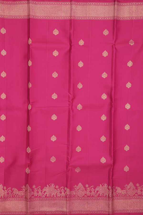 Kanchipuram Silk Saree In Dark Pink With Zari Buttas