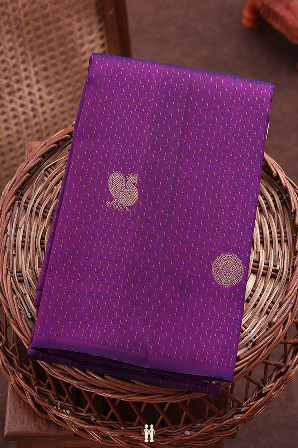 Kanchipuram Silk Saree In Purple Along Stripes With Buttas