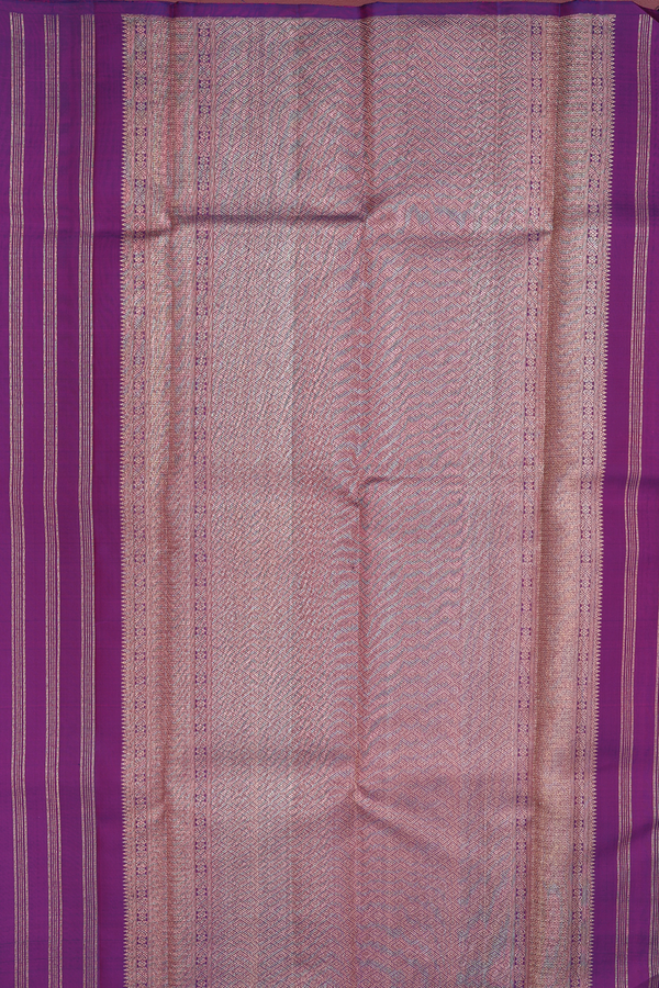 Kanchipuram Silk Saree In Purple Along Stripes With Buttas