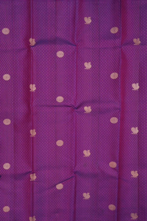 Kanchipuram Silk Saree In Purple Along Stripes With Buttas