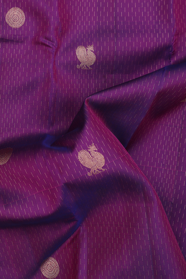 Kanchipuram Silk Saree In Purple Along Stripes With Buttas