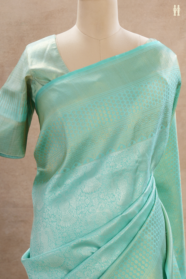 Kanchipuram Silk Saree In Tiffany Blue With Brocade Design