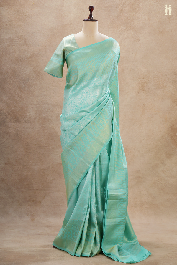 Kanchipuram Silk Saree In Tiffany Blue With Brocade Design