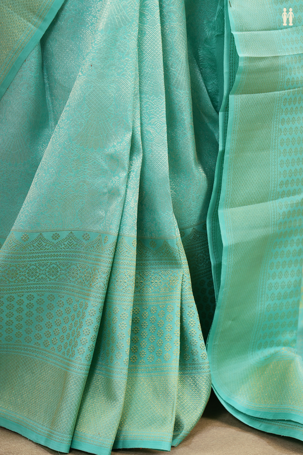 Kanchipuram Silk Saree In Tiffany Blue With Brocade Design