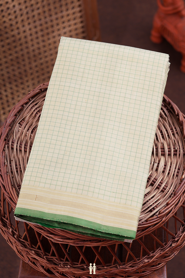 Kanchipuram Silk Saree In Pastel Khaki With Checks Design