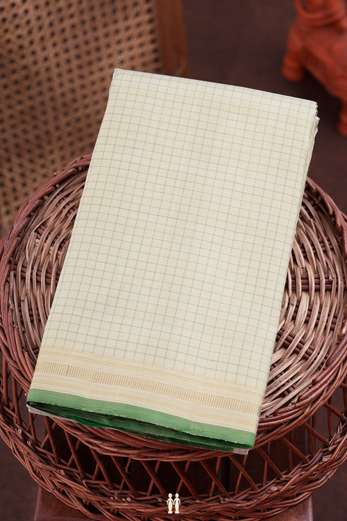 Kanchipuram Silk Saree In Pastel Khaki With Checks Design