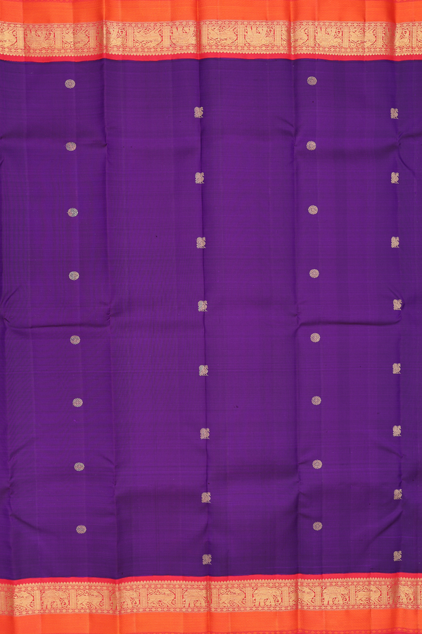 Kanchipuram Silk Saree In Royal Purple With Peacock Buttas
