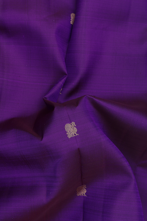 Kanchipuram Silk Saree In Royal Purple With Peacock Buttas