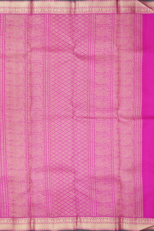 Kanchipuram Silk Saree In Coral Pink Along Stripes With Buttas