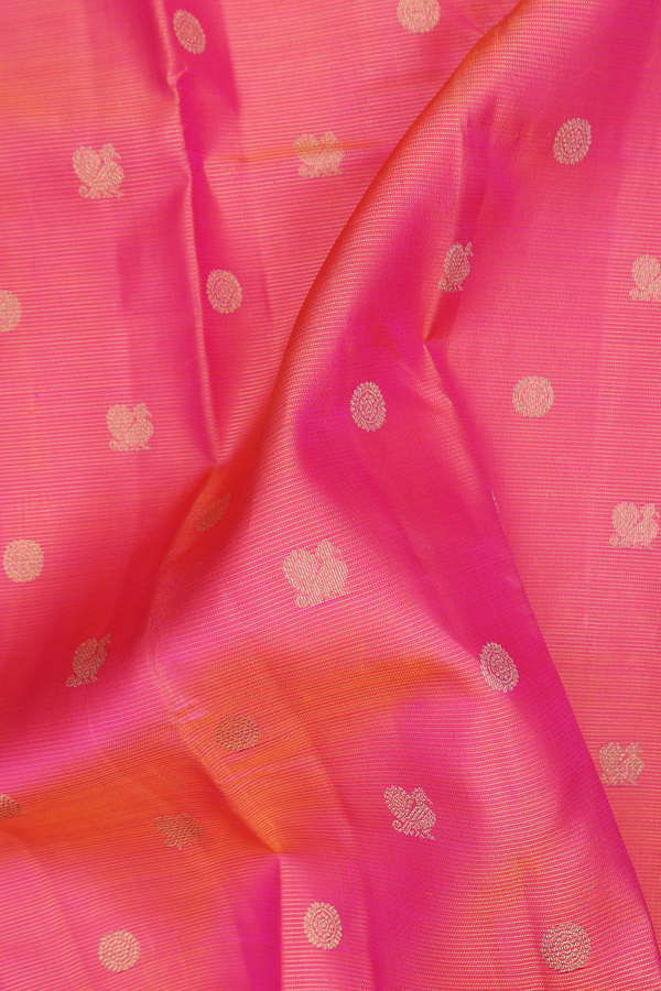 Kanchipuram Silk Saree In Coral Pink Along Stripes With Buttas