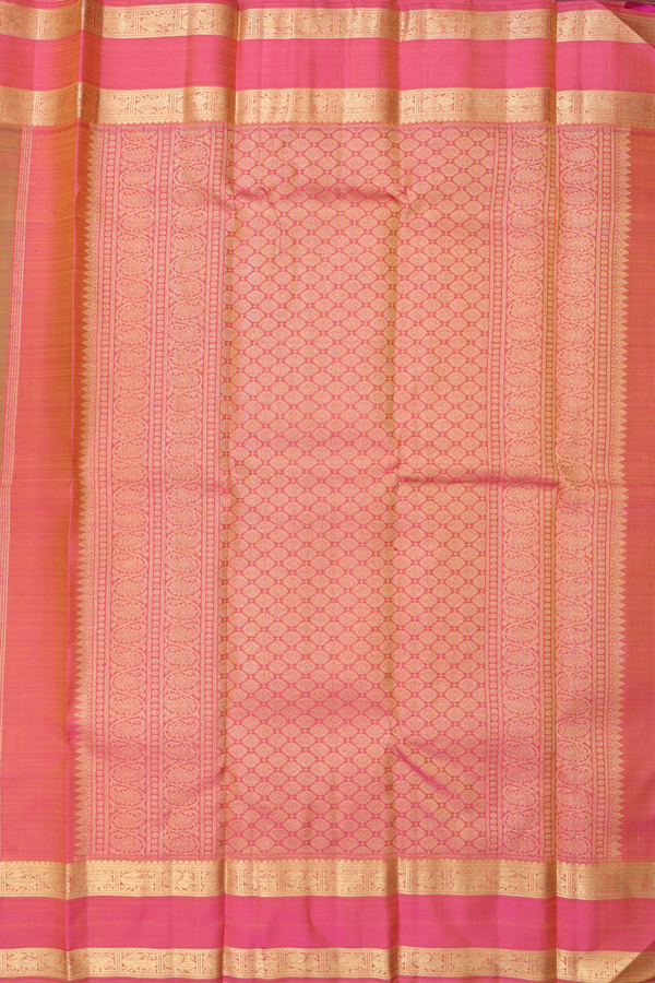 Kanchipuram Silk Saree In Parrot Green With Checks Design