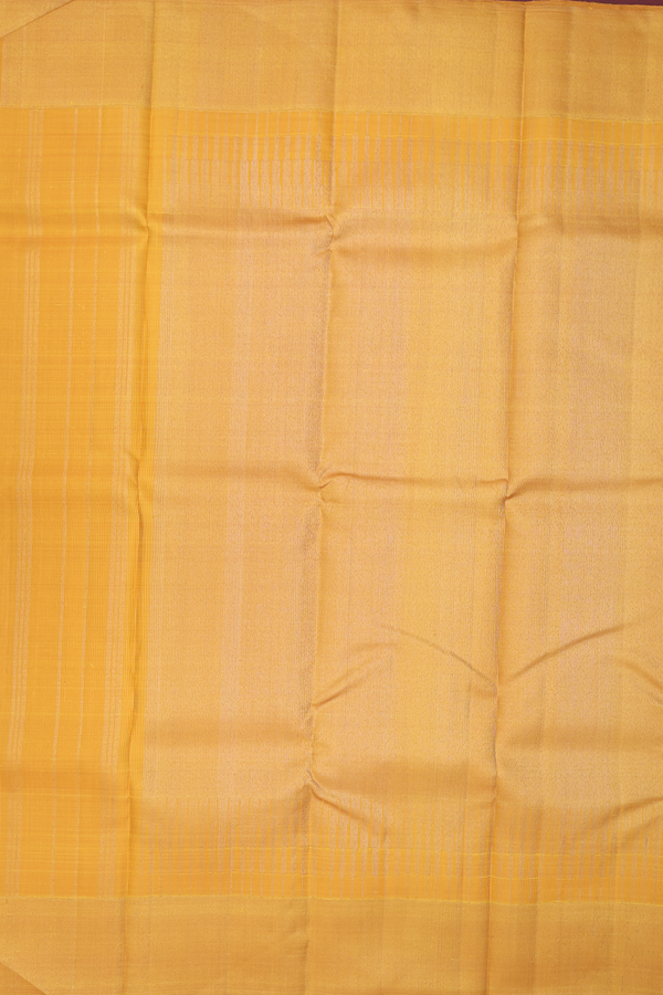 Kanchipuram Silk Saree In Saffron Yellow Checks Design
