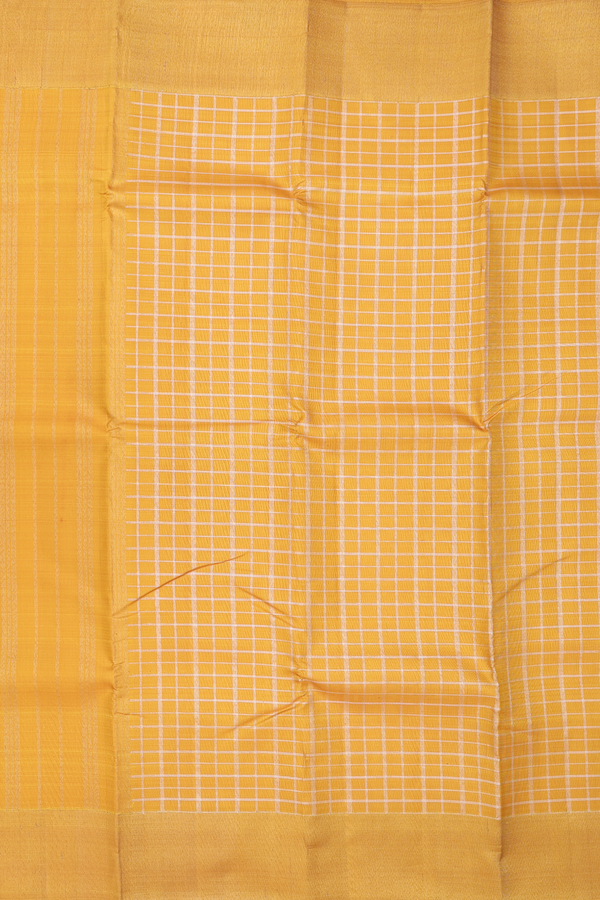 Kanchipuram Silk Saree In Saffron Yellow Checks Design