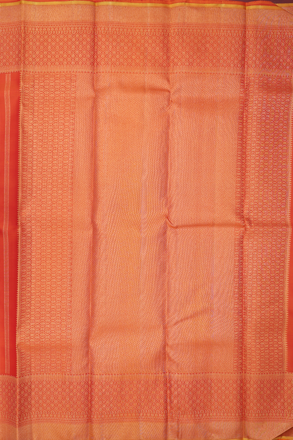 Kanchipuram Silk Saree In Orange With Peacock Buttas