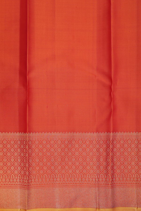Kanchipuram Silk Saree In Orange With Peacock Buttas