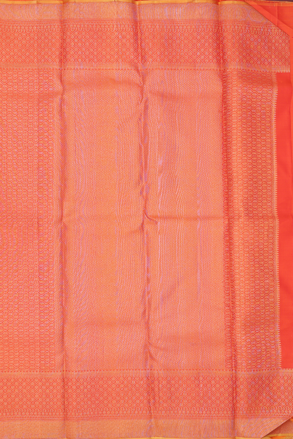 Kanchipuram Silk Saree In Royal Orange With Zari Buttas