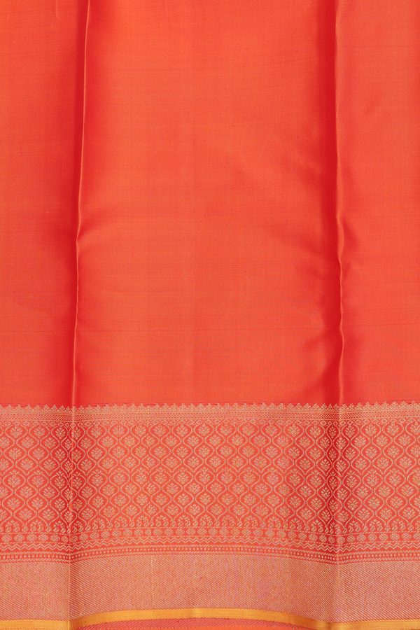 Kanchipuram Silk Saree In Royal Orange With Zari Buttas