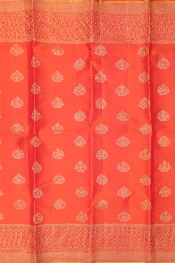 Kanchipuram Silk Saree In Royal Orange With Zari Buttas