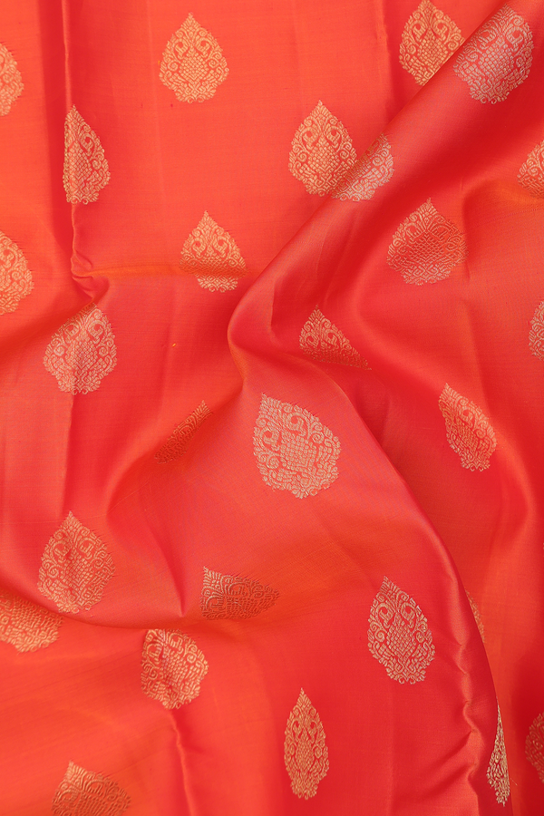Kanchipuram Silk Saree In Royal Orange With Zari Buttas