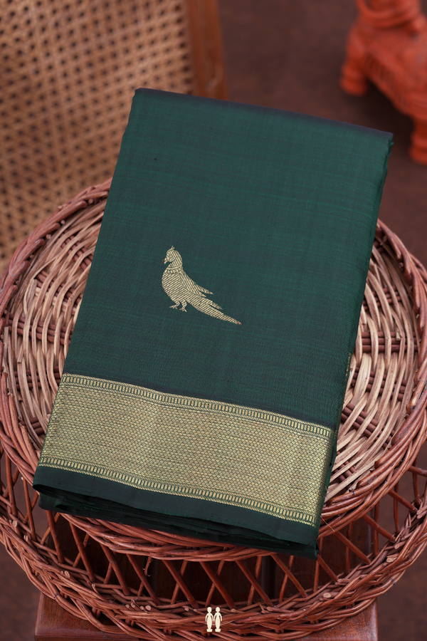 Kanchipuram Silk Saree In Forest Green With Parrot Motifs