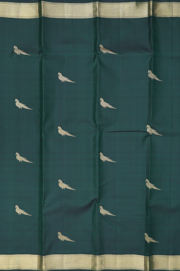 Kanchipuram Silk Saree In Forest Green With Parrot Motifs
