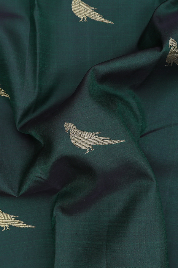 Kanchipuram Silk Saree In Forest Green With Parrot Motifs