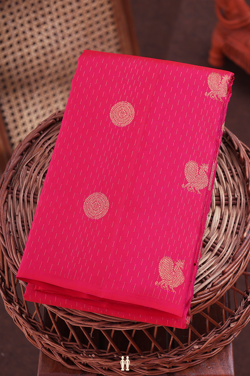Kanchipuram Silk Saree In Rani Pink Along Stripes With Buttas