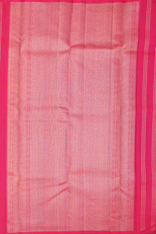 Kanchipuram Silk Saree In Rani Pink Along Stripes With Buttas
