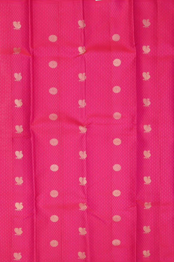 Kanchipuram Silk Saree In Rani Pink Along Stripes With Buttas