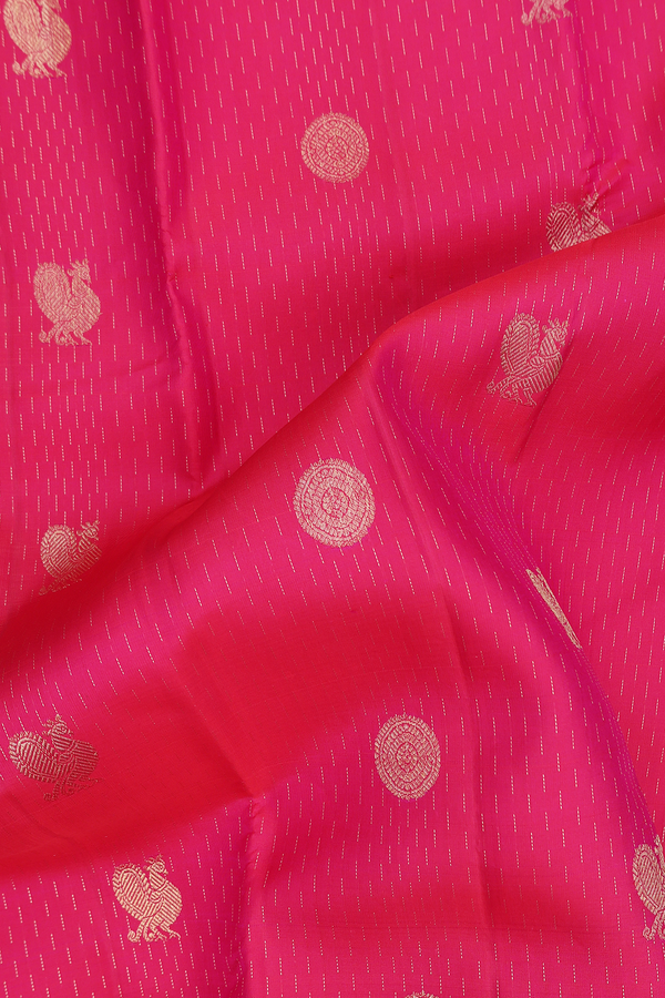Kanchipuram Silk Saree In Rani Pink Along Stripes With Buttas