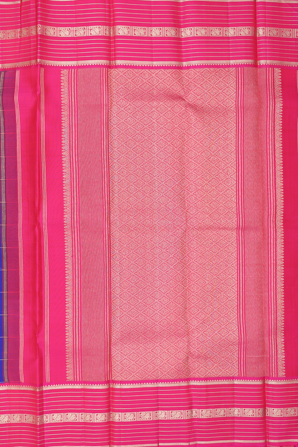Kanchipuram Silk Saree In Royal Blue With Checks Design