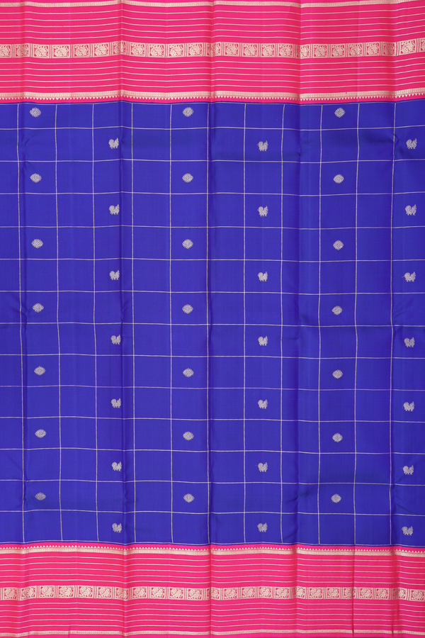 Kanchipuram Silk Saree In Royal Blue With Checks Design