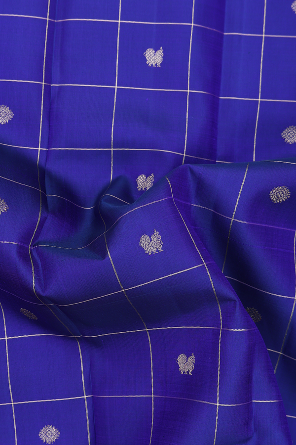 Kanchipuram Silk Saree In Royal Blue With Checks Design