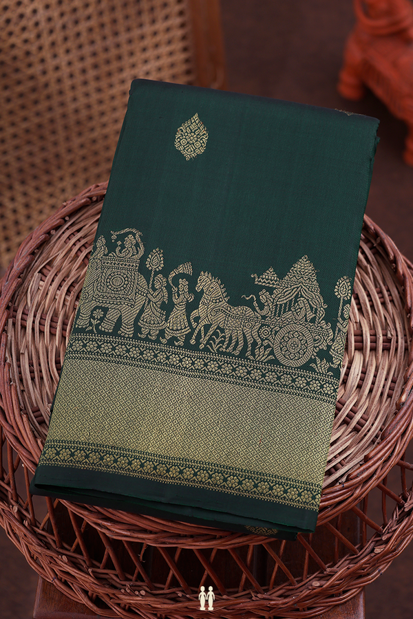 Kanchipuram Silk Saree In Forest Green With Zari Buttas