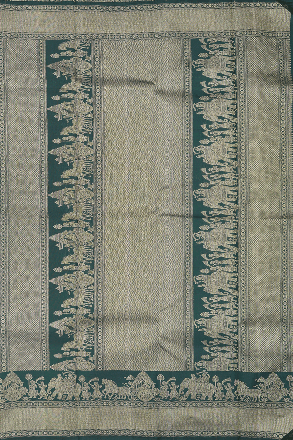 Kanchipuram Silk Saree In Forest Green With Zari Buttas
